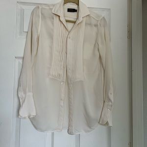 Ralph Lauren cream white silk button down long sleeve blouse 2